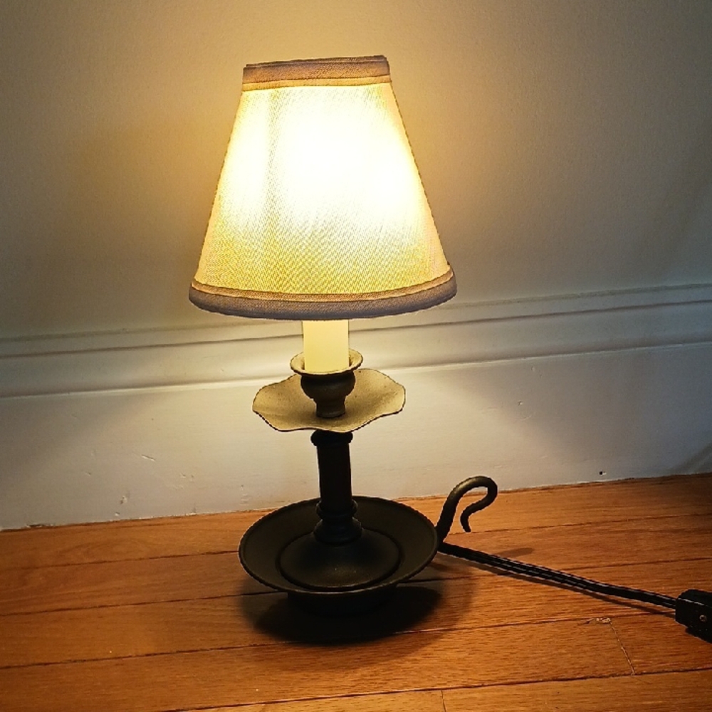 Vintage Black Metal Table Lamp with Cream Shade